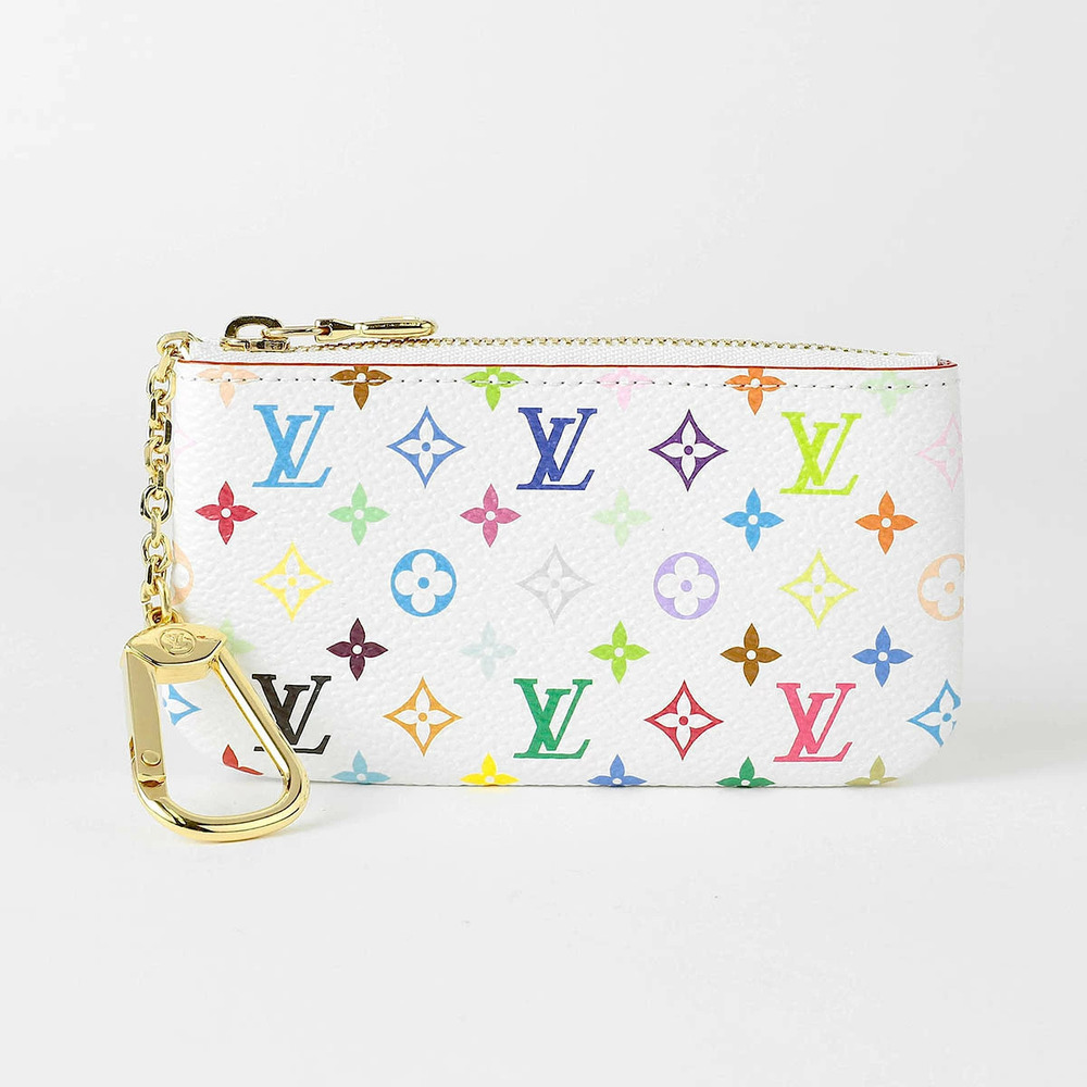 Louis Vuitton Key Case Takashi Murakami Pochette Multicolor Pouch Leather White